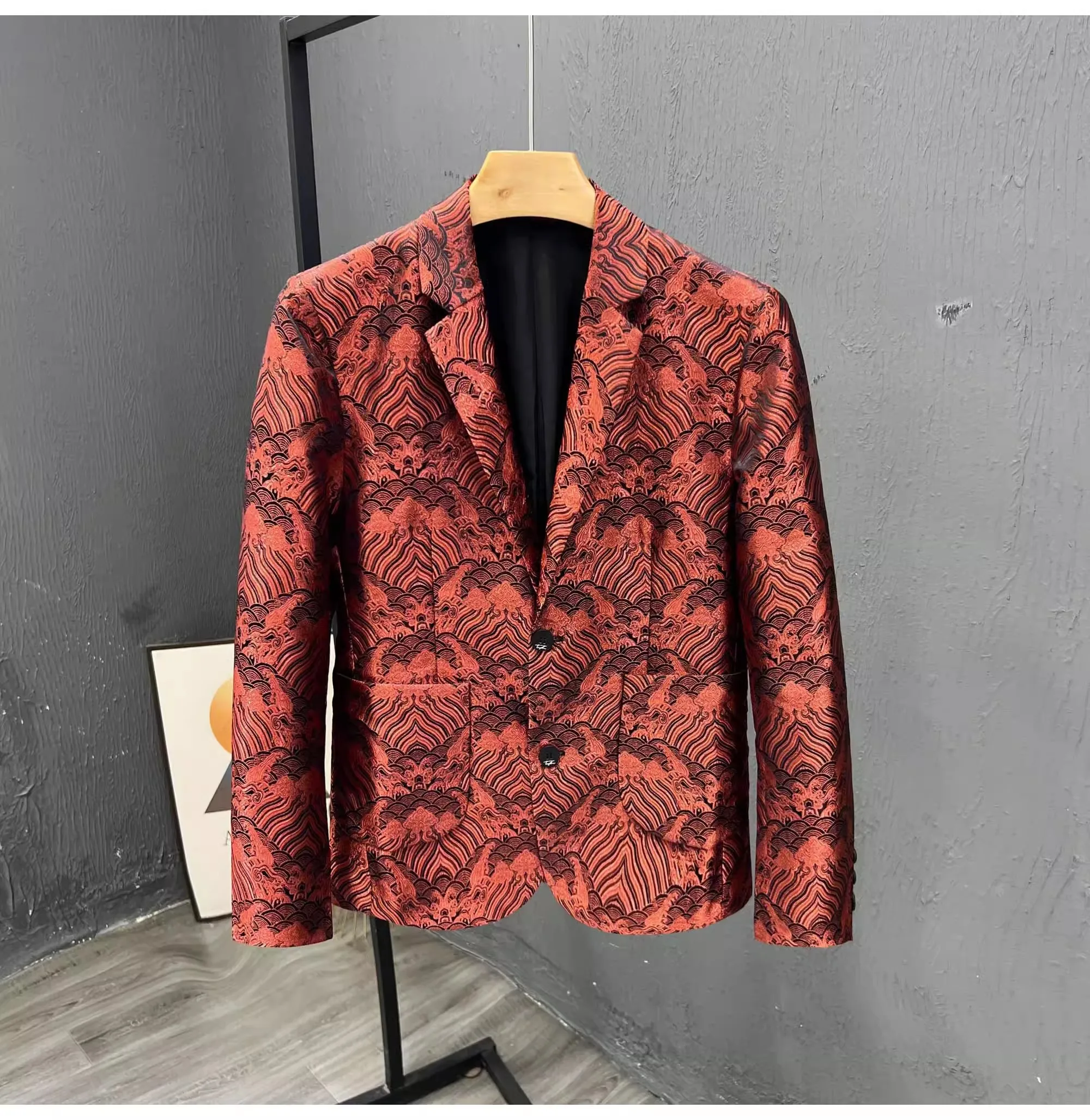 B-2193 High end patterned men\'s suit jacket for spring and autumn slimming performance clothing, suit