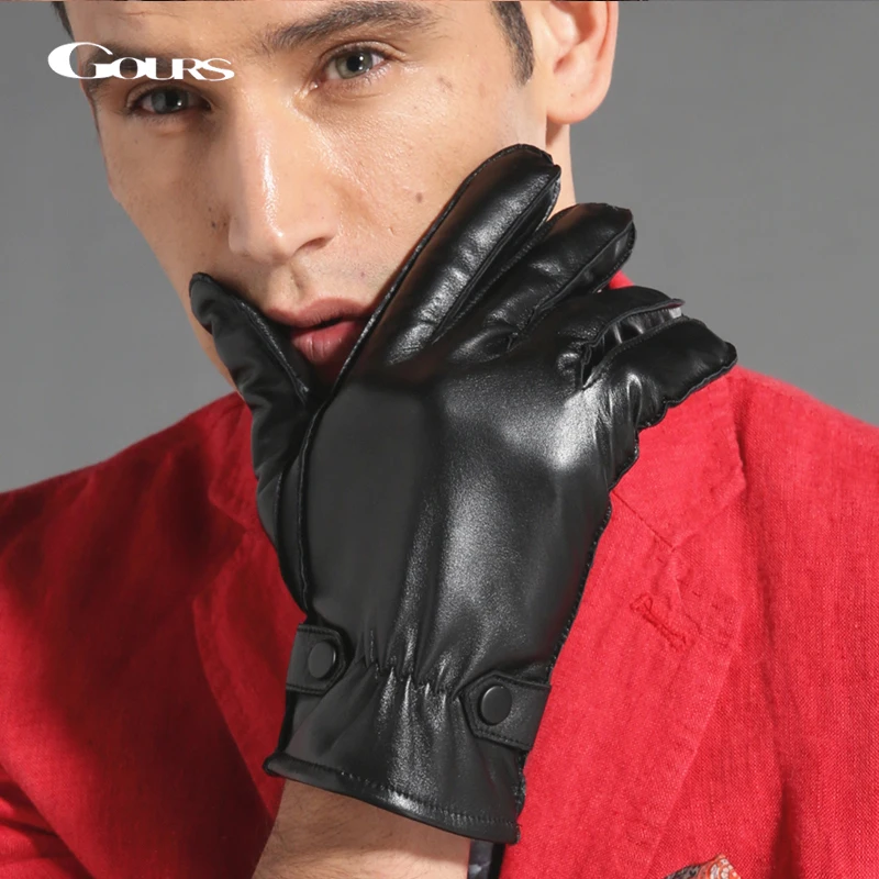 GOURS Winter Real Leather Gloves Men Black Genuine Goatskin Gloves Fleece Lining Warm Soft Driving Fashion Mittens New GSM021