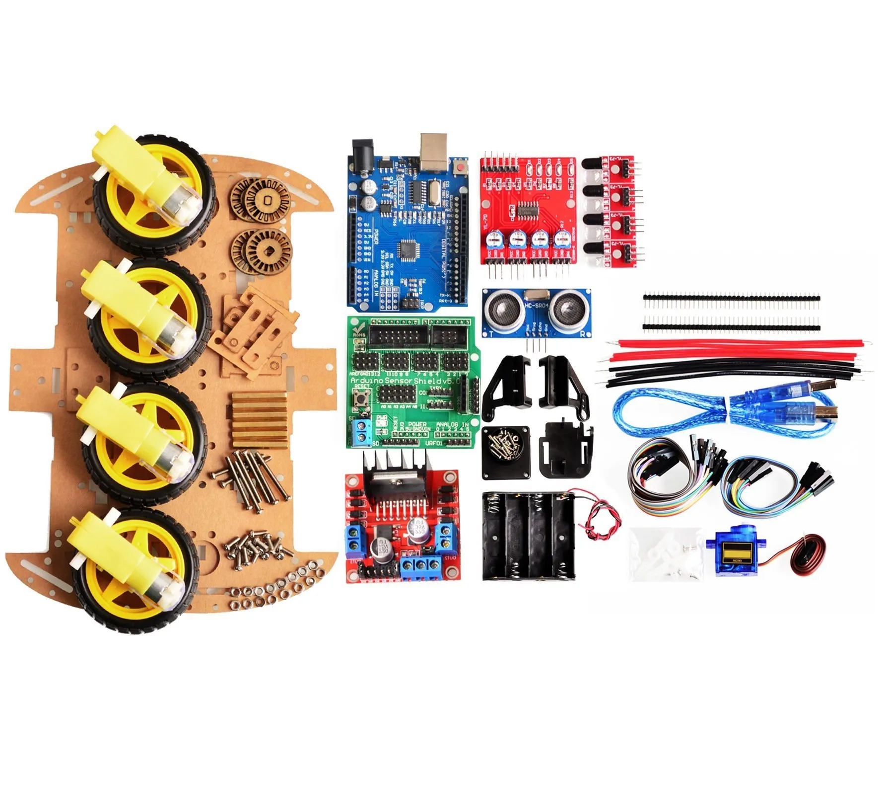 

Motor Smart Robot Car Chassis Kit Speed Encoder Battery Box 2WD 4WD For