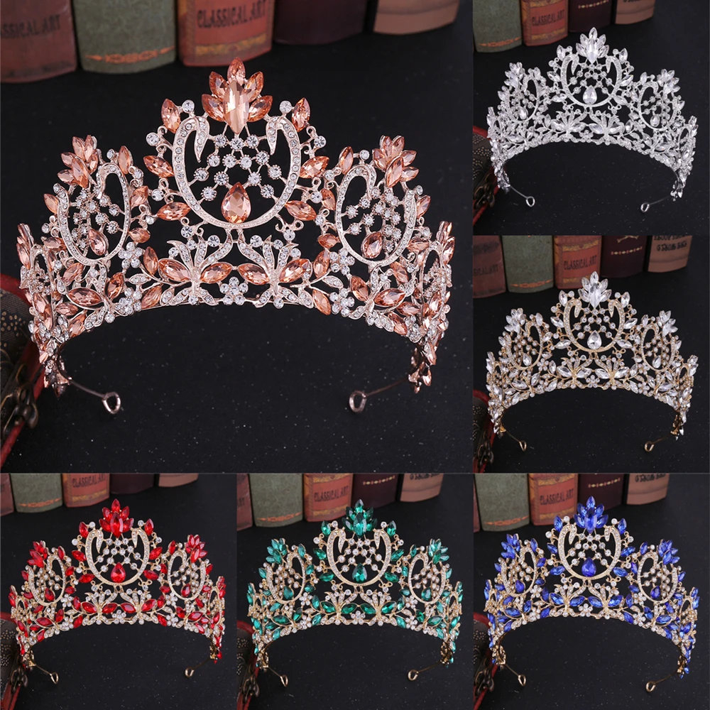 

Baroque Luxury Crystal Rhinestone Tiaras and Crowns For Women Bride Vintage Prom Diadem Bridal Wedding Hair Accessories Jewelry