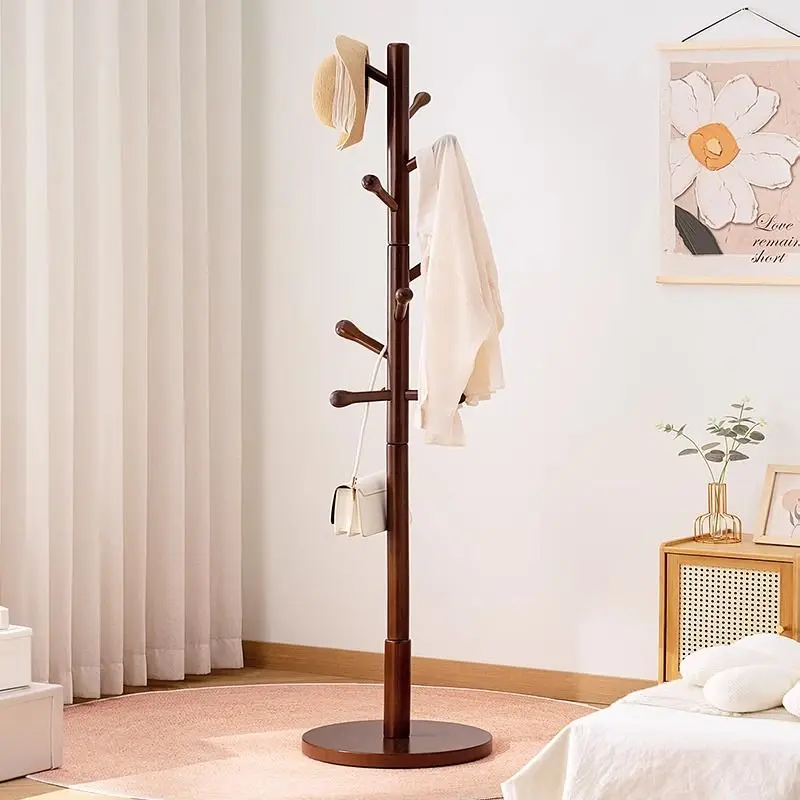 Solid Wood Coat Rack, Floor Hanging Clothes Rack Simple Modern Bag Rack Bedroom Household Single Pole Vertical Drying Rack