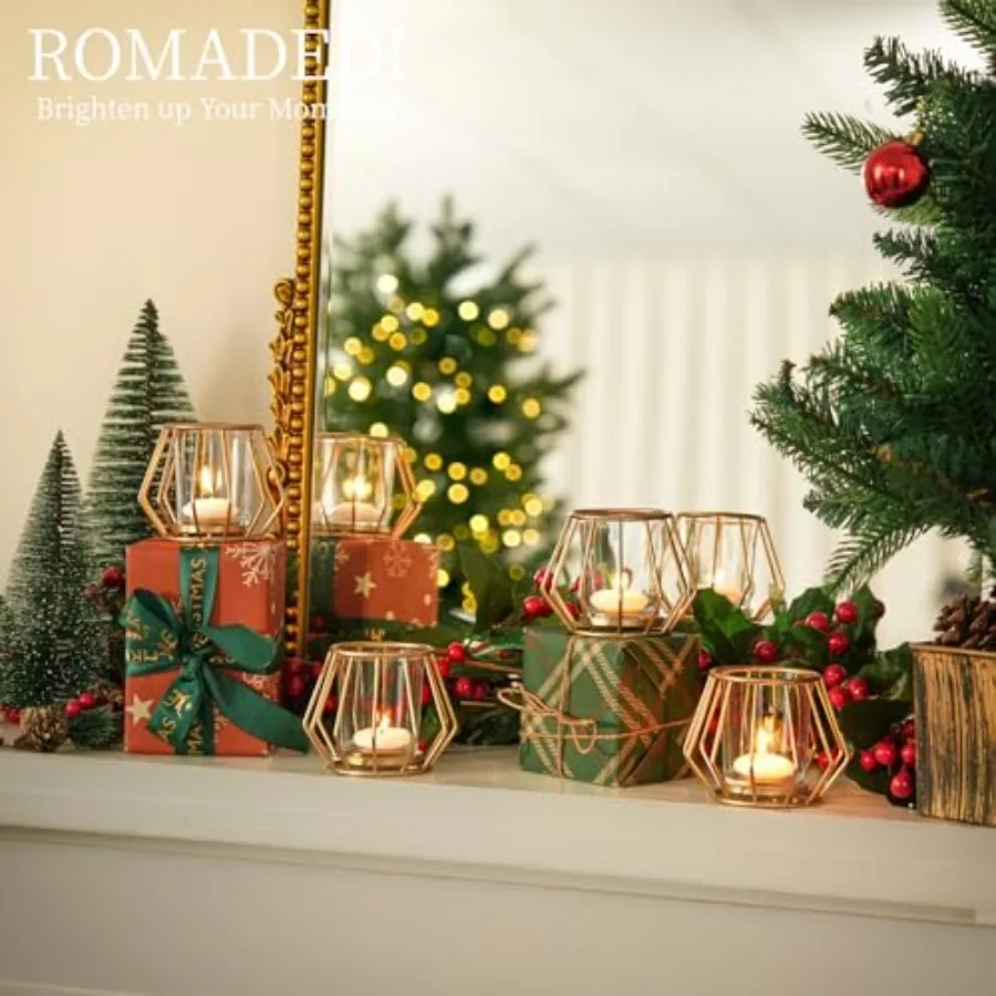 Geometric Tea Light Candle Holders - Wedding Centerpiece for Tables Morden Metal Votive Tealight Candles Stand with Glasses Cof