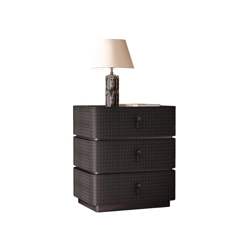 wood Bedside table with Drawer Italian light luxury bedside cupboard nightstand  for bedroom PU Leather Household furniture