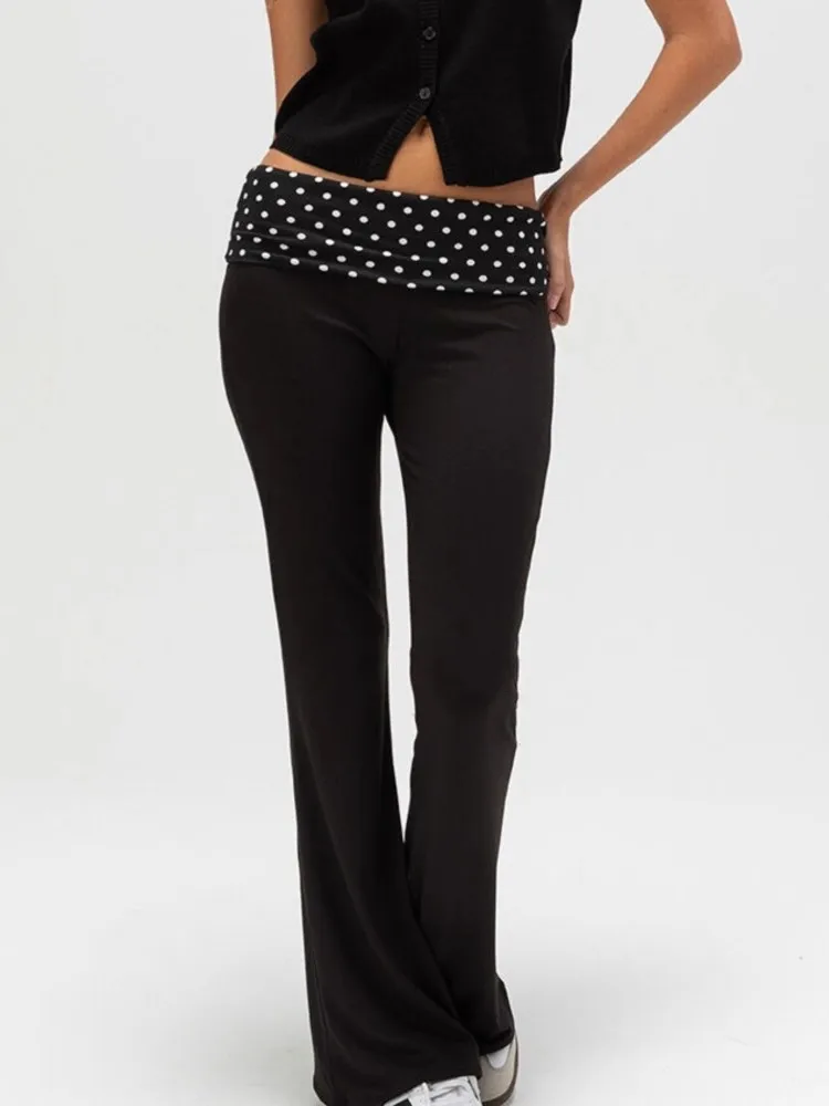 2026 MsChuh Autumn Women's Clothing Polka Dots Patchwork Long Pants Simple Style All-match Casual Comfortable Slim Fashion Retro
