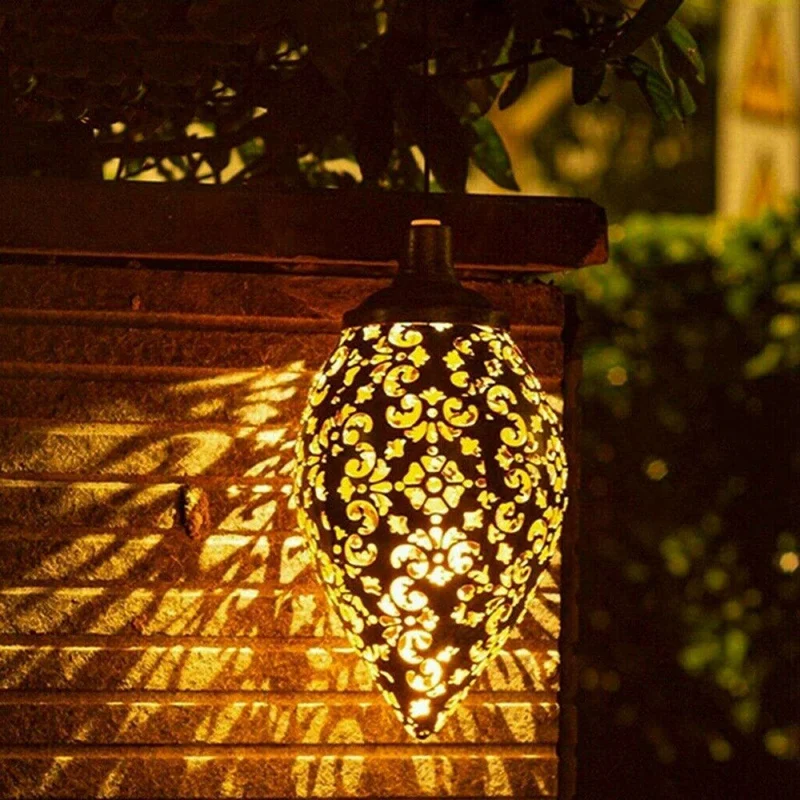 Imagem -04 - Retro Moroccan Pattern Projection Lamp Solar Powered Led Hanging Lanterna ao ar Livre Jardim Fairy Light Kit Pcs