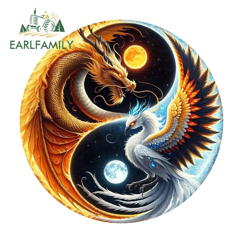 EARLFAMILY Yin-yang Phoenix And Dragon Car Sticker Occlusion Scratch Campervan Windshield Decal Waterproof Car Accessories