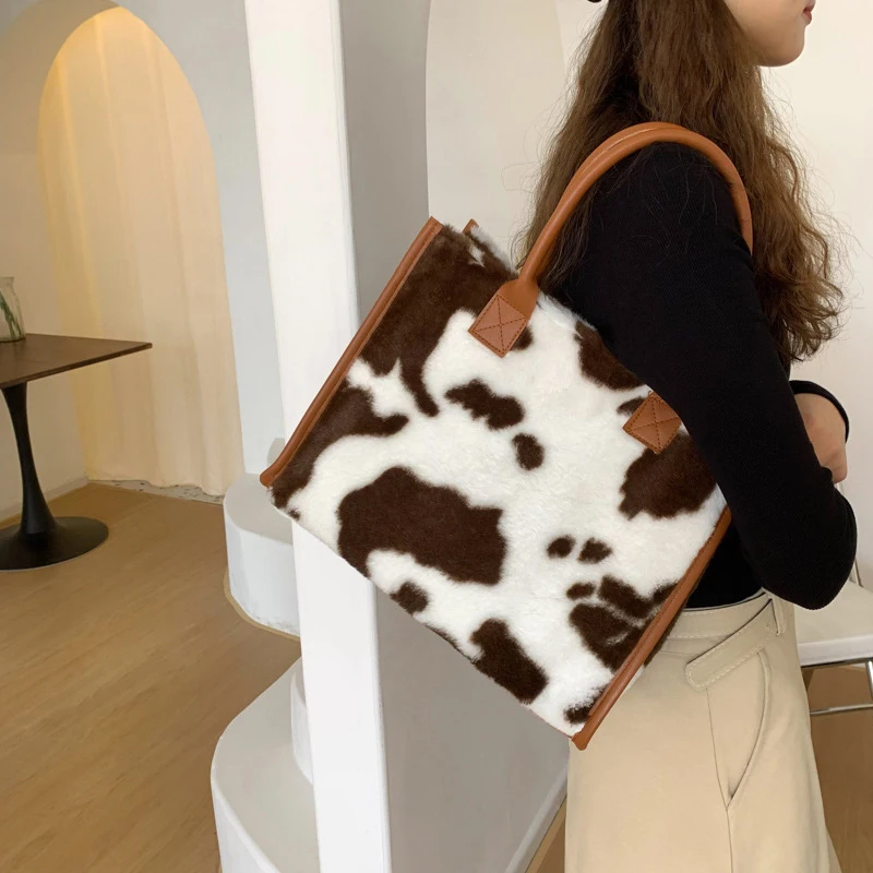 Winter leopard print handbag,cow-pattern tote bag shoulder bag, fashionable soft shoulder bag, large capacity handbag and wallet
