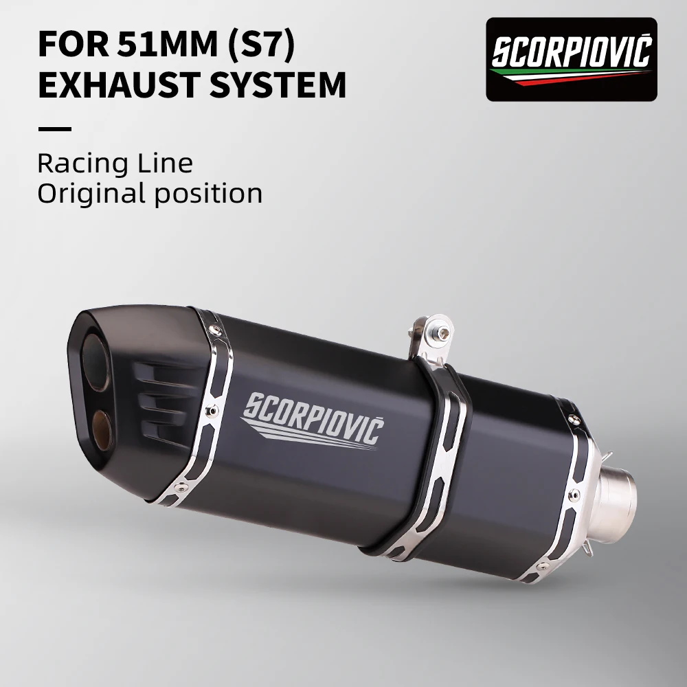 

Universal 51mm Motorcycle Exhaust Modified Double Hole Muffler For DUKE 1290 CBR1000 GSX-S750 S1000RR xj6 adv350 S7