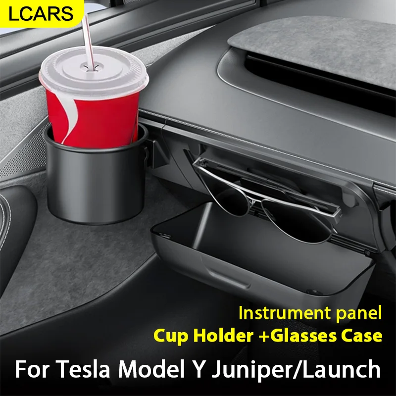 

For Tesla Model Y L/Juniper/Launch 2025 Air Vent Mount Glasses Case Cup Holder Car Organizer Sunglasses Drink Storage Accessory