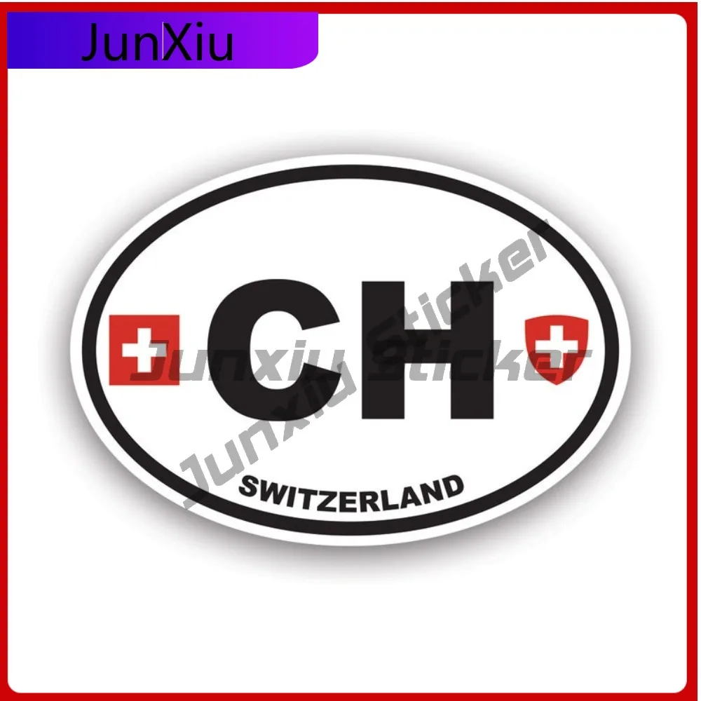 

Switzerland Oval Sticker Weather Resistant Scratch Resistant Cartoon For Motorcycle Bumper Rear Windshield Self Adhesive No