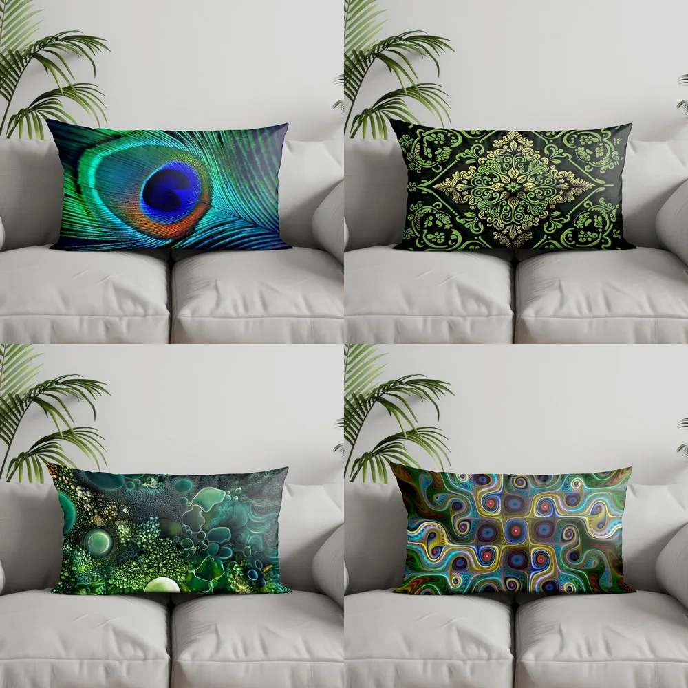 Home Decor Exotic Peacock & Artistic Patterns Suitable For Sofa Bedroom Car Pillow Cover Cushion Rectangular Back Cushion