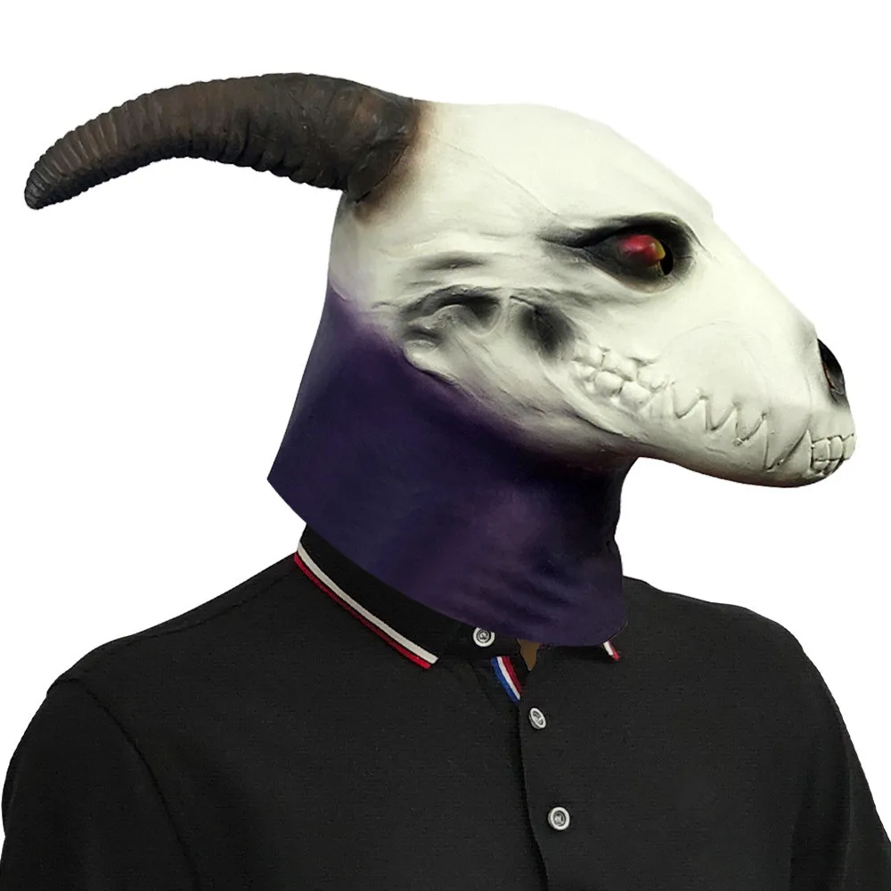 Erwachsenen-Vollgesichtsmaske Tier-Schädel Ziegenkopf-Maske Realistische Gruselige Kopfmaske für Maskenball Halloween-Party – Detail 2