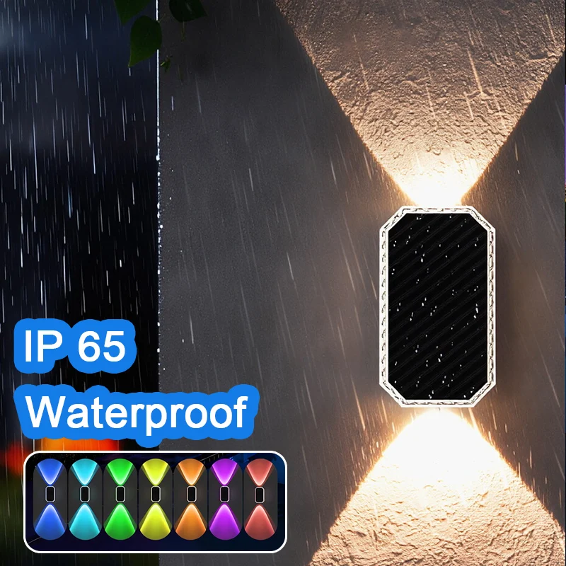 

RGB Color Solar Wall Lights Colorful Wall Wash Outdoor Light Up and Down Solar Wall Lights Outdoor Light for Yard Exterior