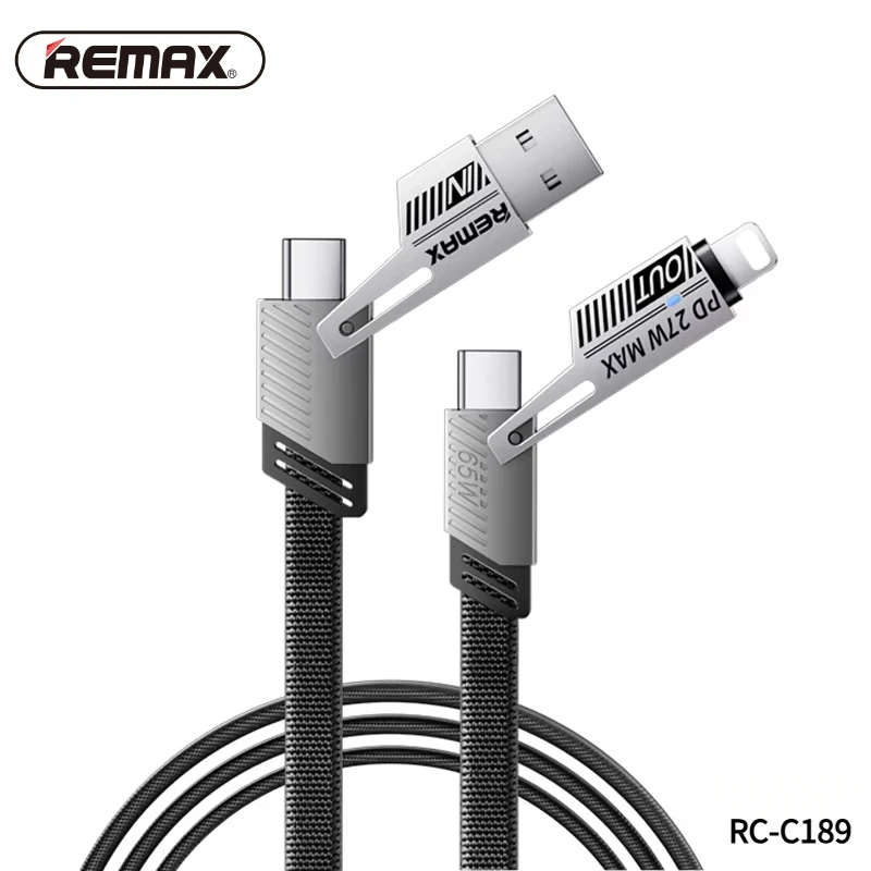 Charging Cable Remax RC-C189 65W 4 in1 USB A C T to Type C  Fast Lightning Cables For HUAWEI Xiaomi Phone iPhone 15 Pro Max