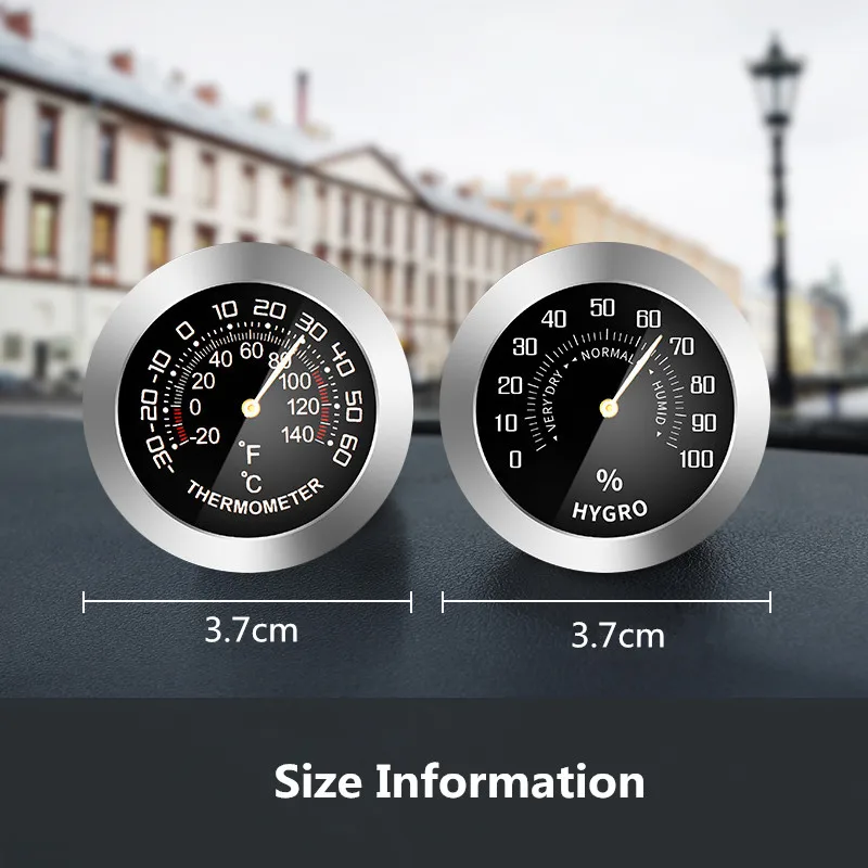 لوحة لوحة قيادة السيارة عصا على ميزان الحرارة/الرطوبة 2 في 1 مجموعة منفذ هواء السيارة مقياس الحرارة الصغير مقياس الرطوبة الدراجة