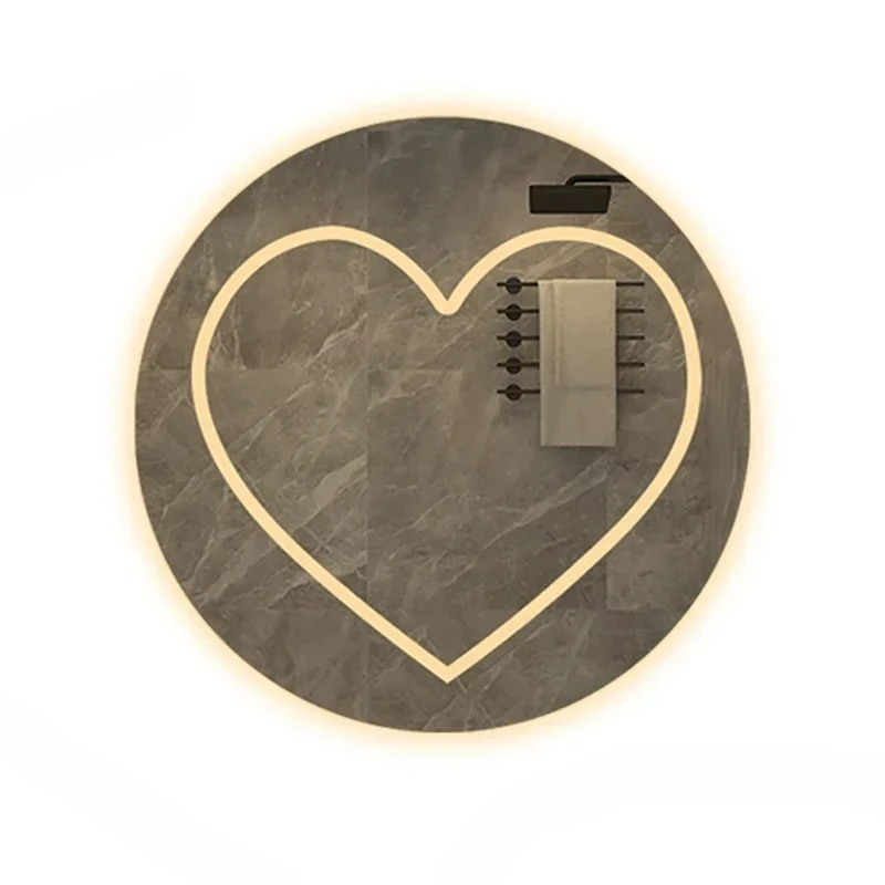 Love Shape Round Anti-fog Mirror with Light Led Touch Screen Smart Bath Mirrors Toilet Dressing Table Wall Mounted Mirrors B T