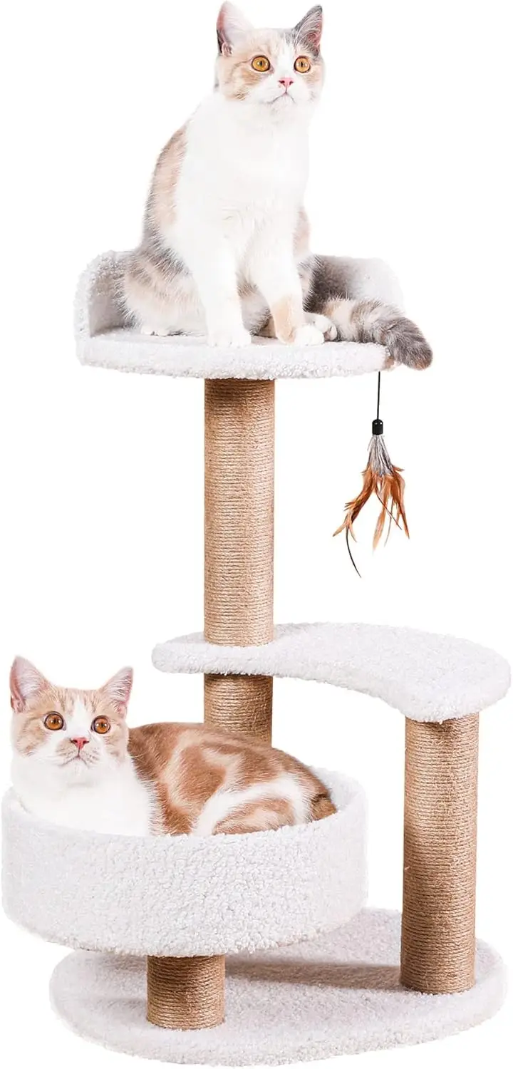 

Modern Cat Tree Tower for Indoor Small Cats with Sisal Scratching Post,Hammock,Perch,Bed,Feather Toy,Easy to Assemble,Ac