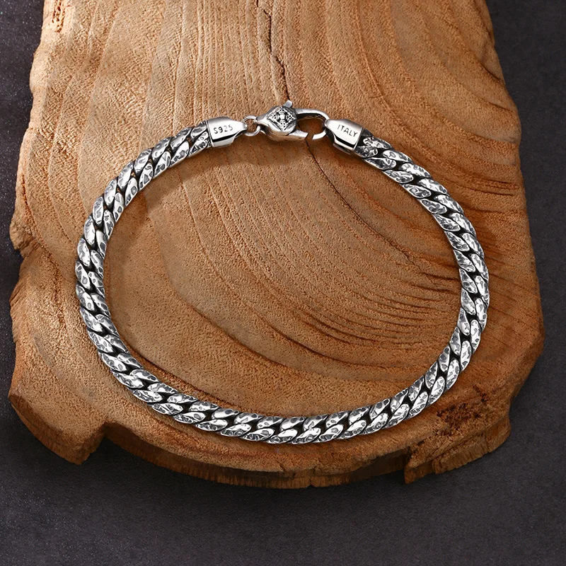 Imagem -03 - Sterling Silver Bracelet para Homens e Mulheres Flat Snake-chain Hammer Texture Pattern Fashion Jewelry Novo Bocai-s925