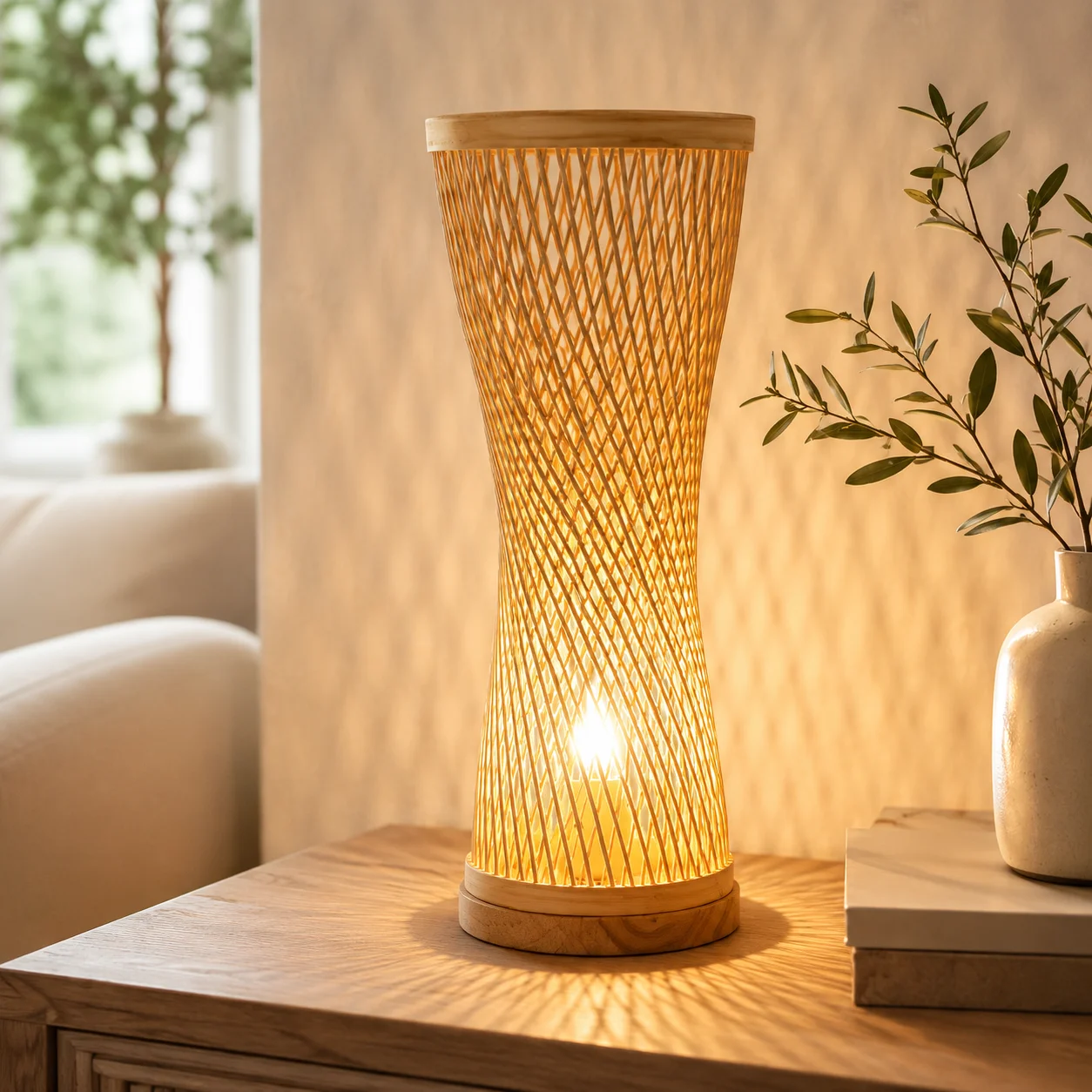 JOYINLED Rattan Lamp Shade, Boho Bamboo Woven Lampshade for Table Lamp, Vintage Wicker Shade for Bedroom Living Room Decor