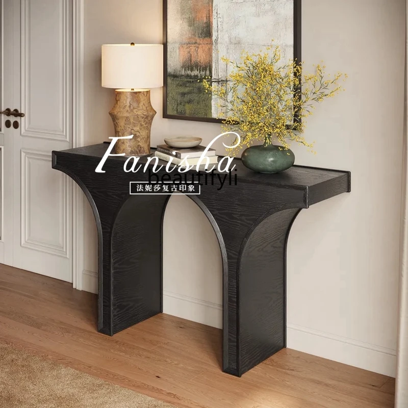

French Style Light Luxury Solid Wood Entryway Table Hallway End View Table Living Room Wall-Mounted Arch Narrow Table