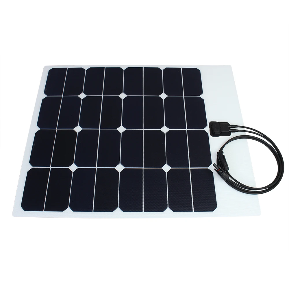 50W PET Semi-Flexible Solar Panel, 23% Efficiency Fast Charge USB Module Outdoor Off Grid Use