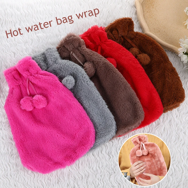 Winter Faux Fur Hot water bottle cloth cover Rubber Warm Children\'s 2 Liters Hand Foot Warmer Solid Household Water Bag cover