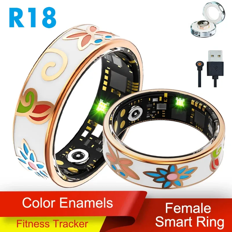 

R18 Color Enamels Fashion Women Smart Ring Female Stainless Steel Intelligent Finger Ring Lady IP68 Waterproof Fitness Tracker