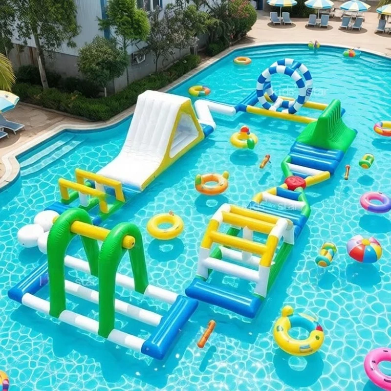 Large Commercial Floating Inflatable Water Obstacle Course Water Park Slide Pool PVC Material 100-500kg Capacity for Sea Lake