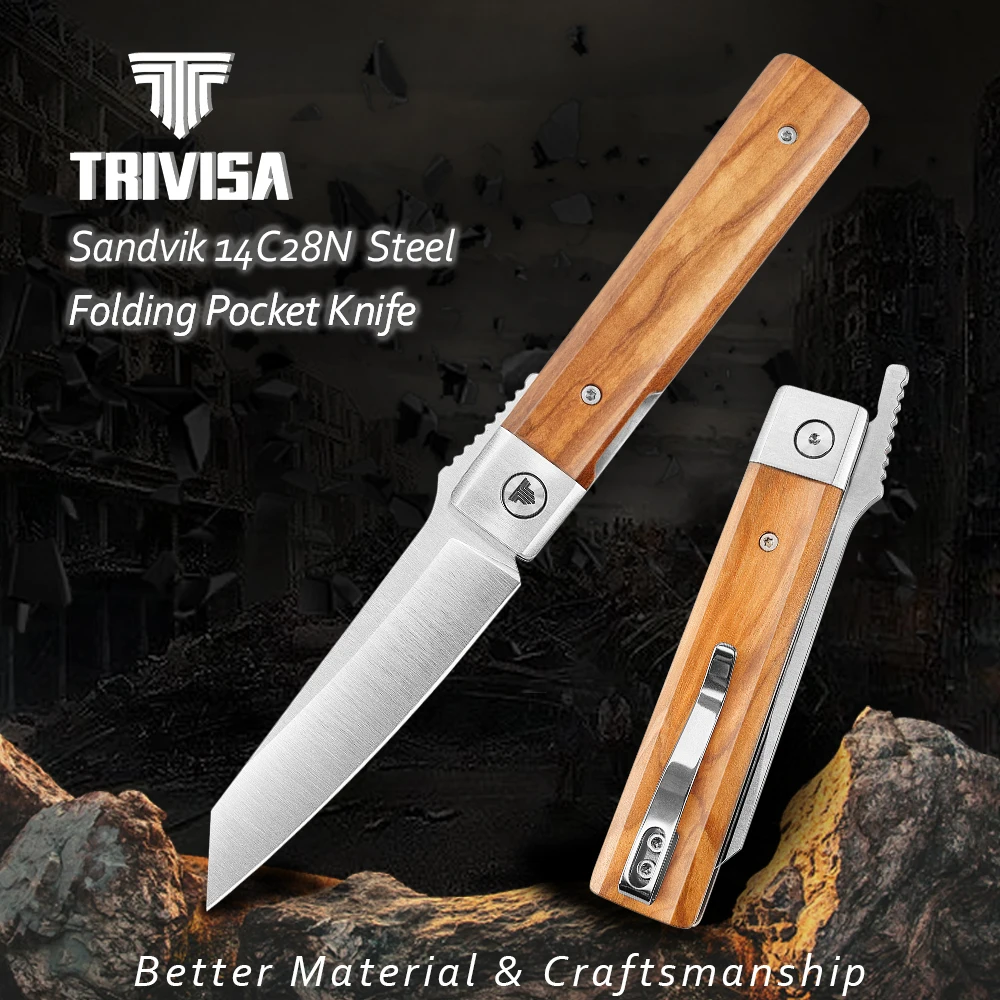 

Складной нож TRIVISA Dolphin-FO для мужчин и женщин, ручка из оливкового дерева, модифицированное лезвие Танто для приготовления пищи и использования на открытом воздухе