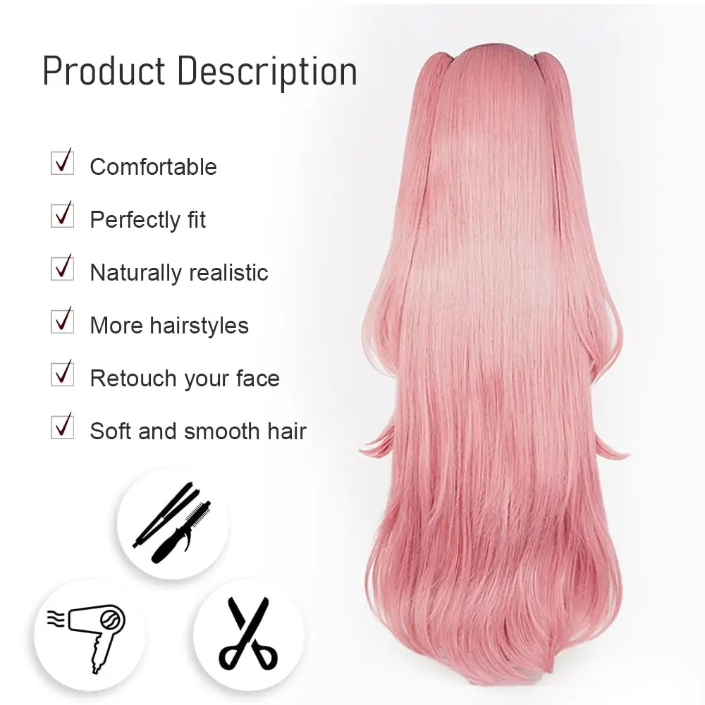 Seraph Of The End Owari no Seraph Krul Tepes Cosplay Wig Pink Anime Witch Vampire Halloween Party Two Ponytail Wigs image 3