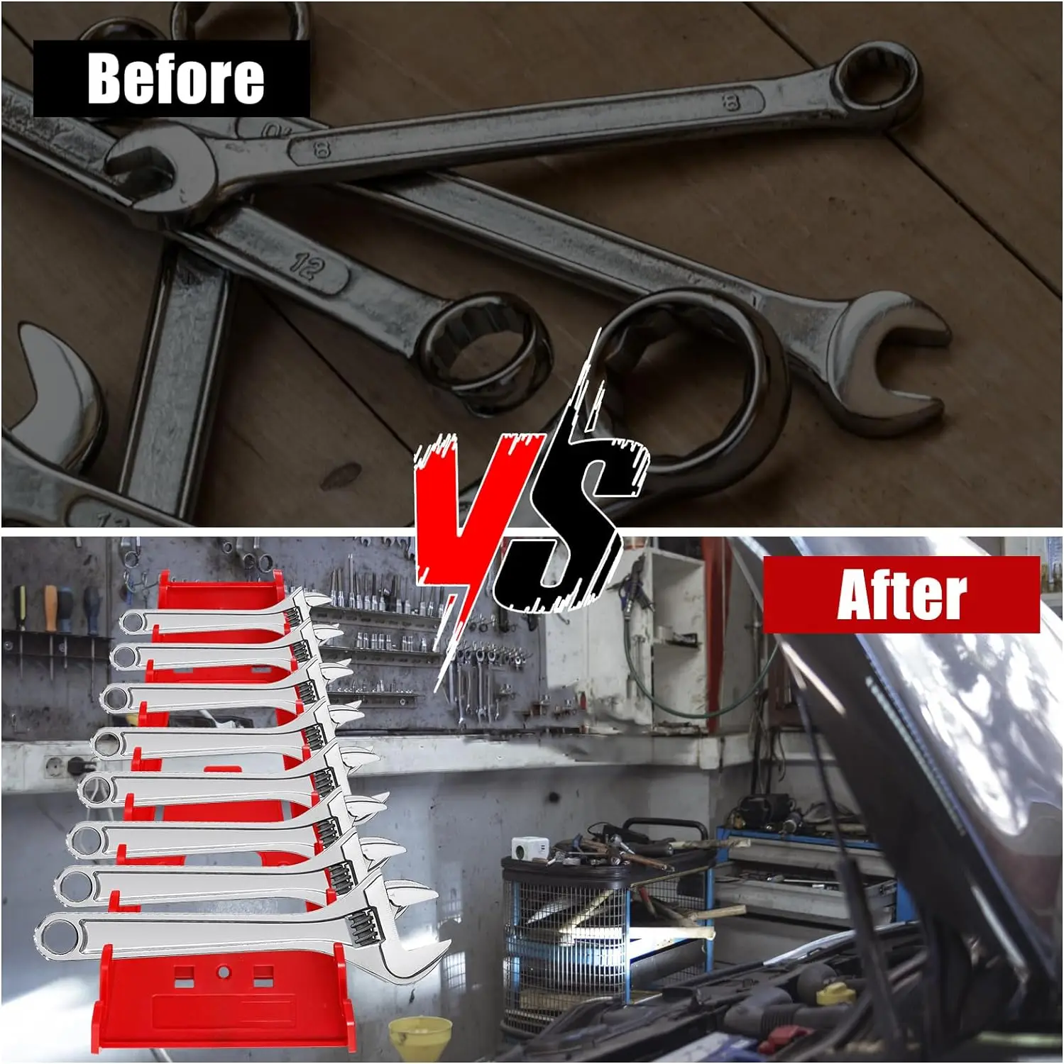 Wrench Organizer Plastic Wrench Organizer Tray Sockets Red Black Storage Tools Rack Sorter Standard Spanner Wrench Holders