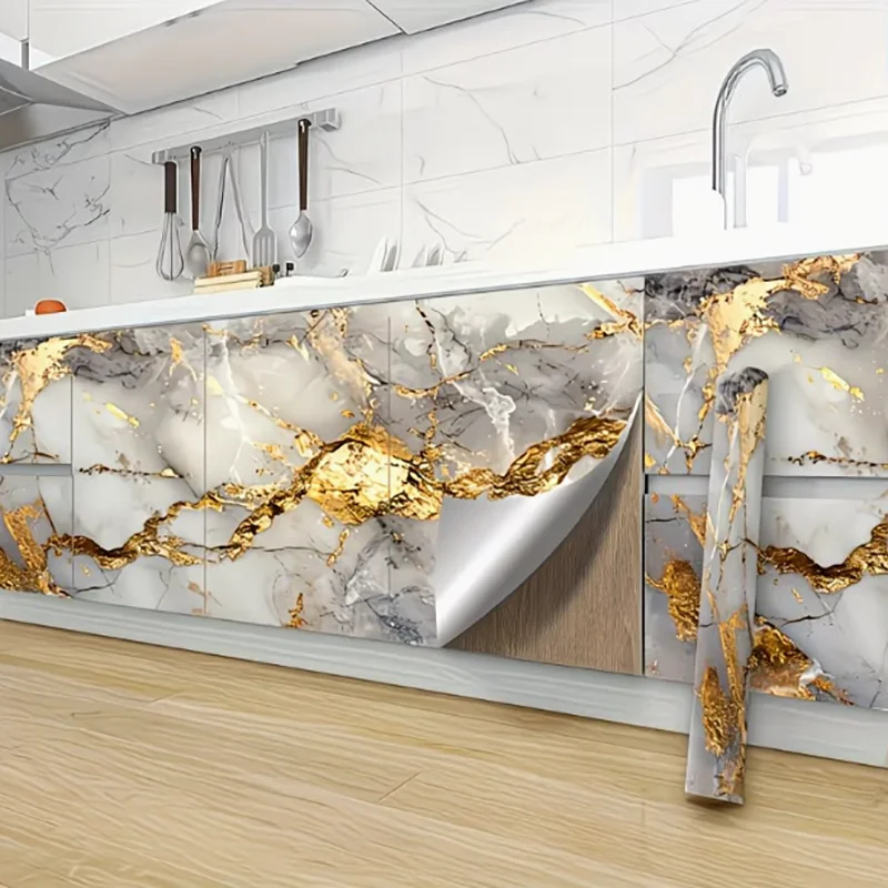 High Temperature Resistant Marble Kitchen Oil Proof Film Removable Self Adhesive Waterproof Anti Fouling Wall Decal