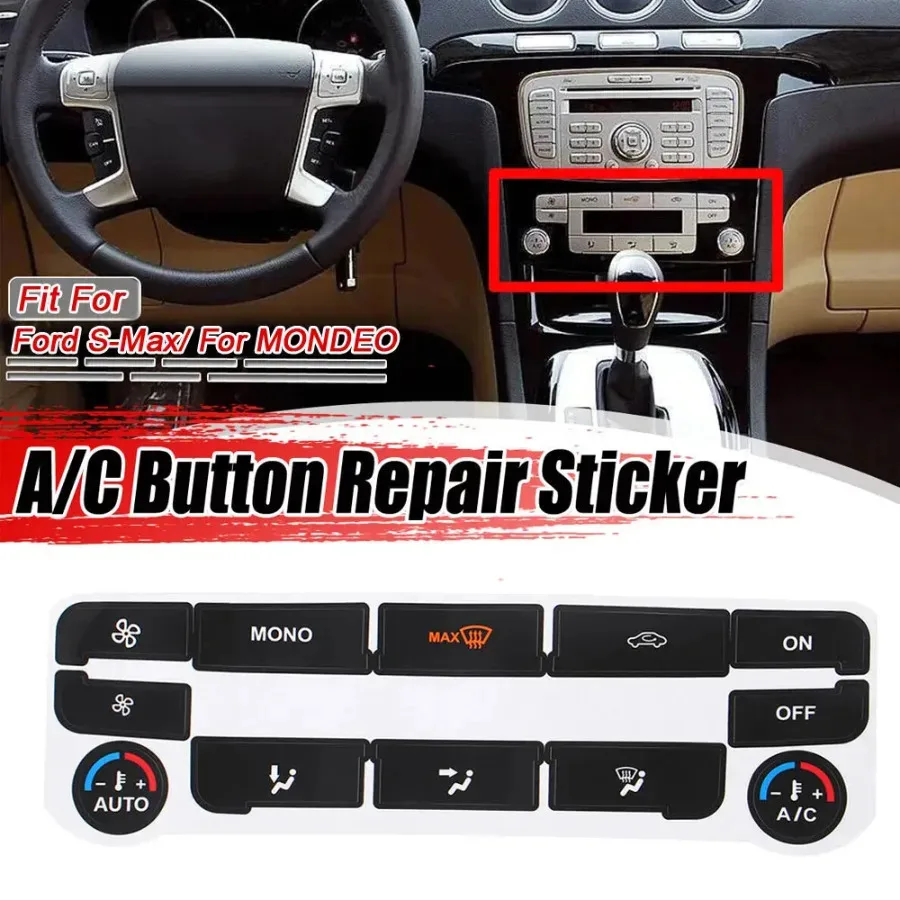 1Pc Car Decal Stickers Auto Car Air Condition AC Climate Control Button Repair Sticker Decal AC Button for Ford S-Max for Mondeo