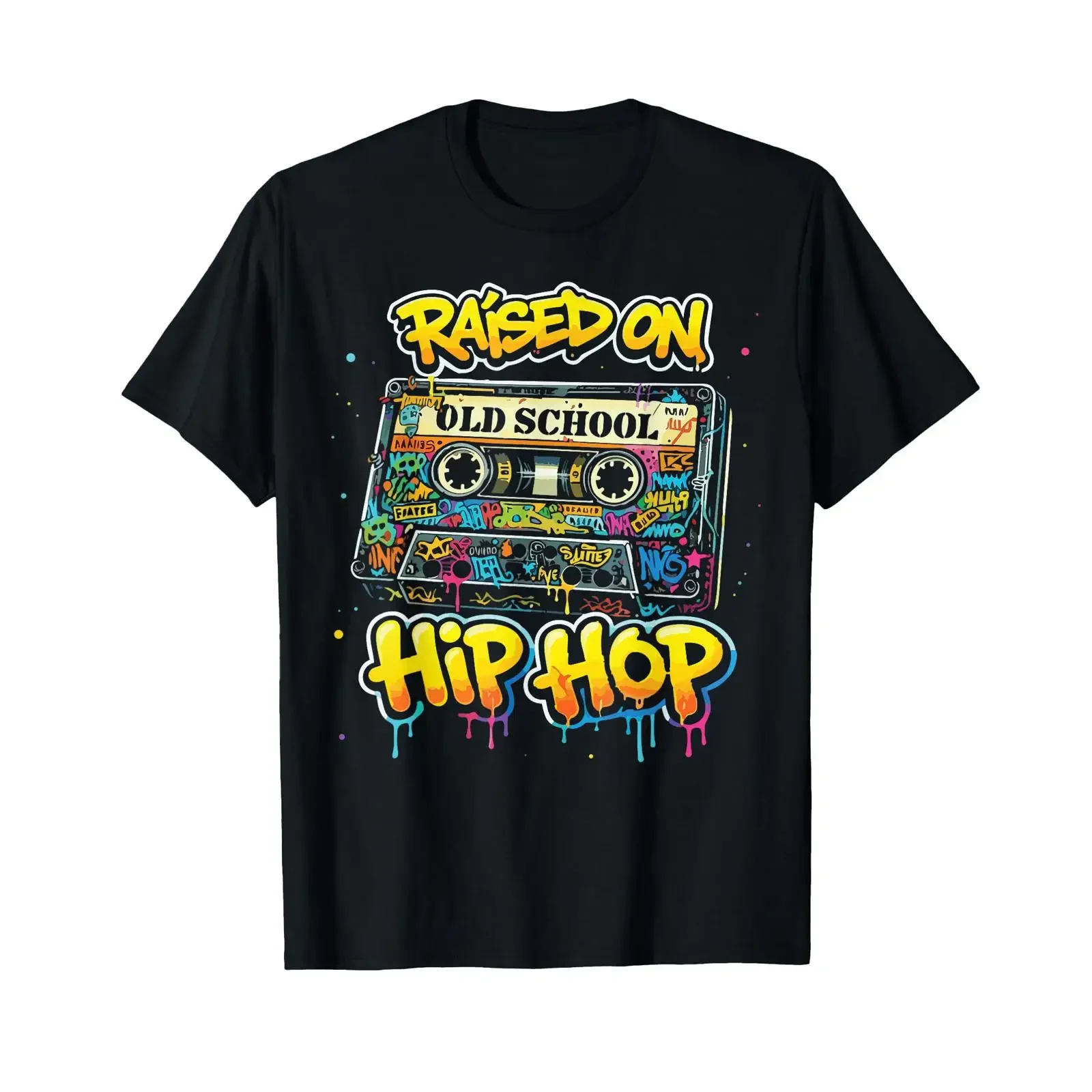Raised on Old School Hip Hop Cassette Retro Rap Motif T Shirt vintage Washed Stylish streetwear Top For Everyday Wear homme