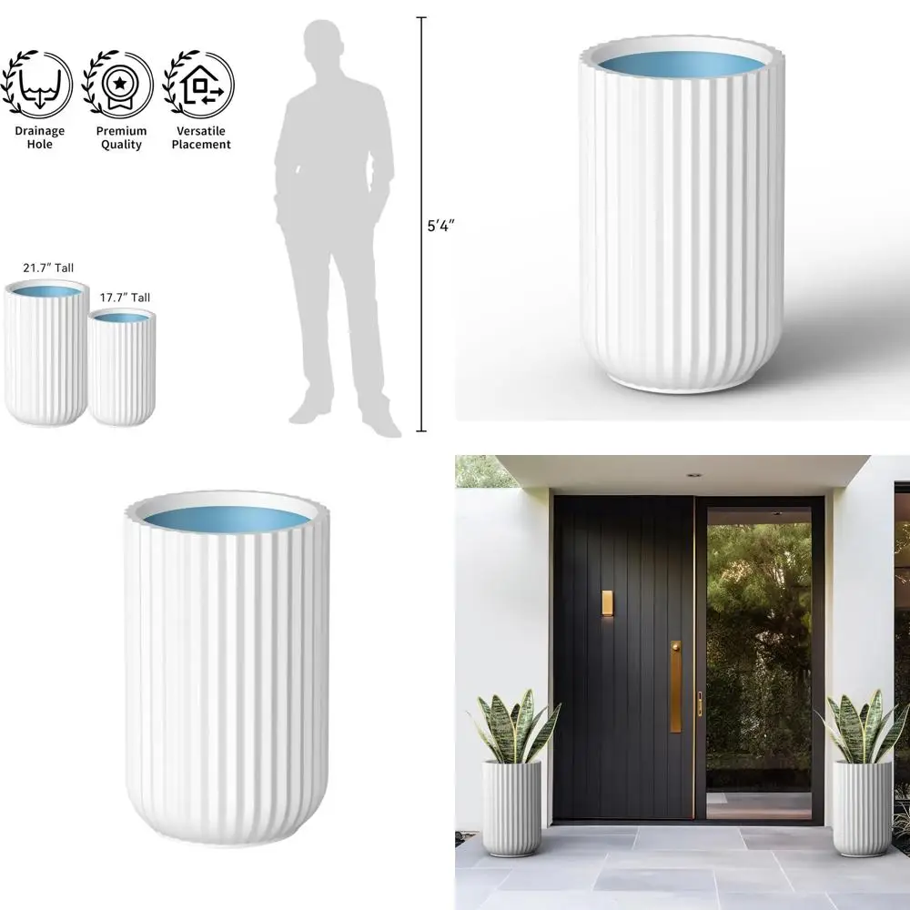 

17.7 Tall Round Concrete Planter with Drainage, Rubber Plug, Modern White Outdoor Indoor Plant Pot