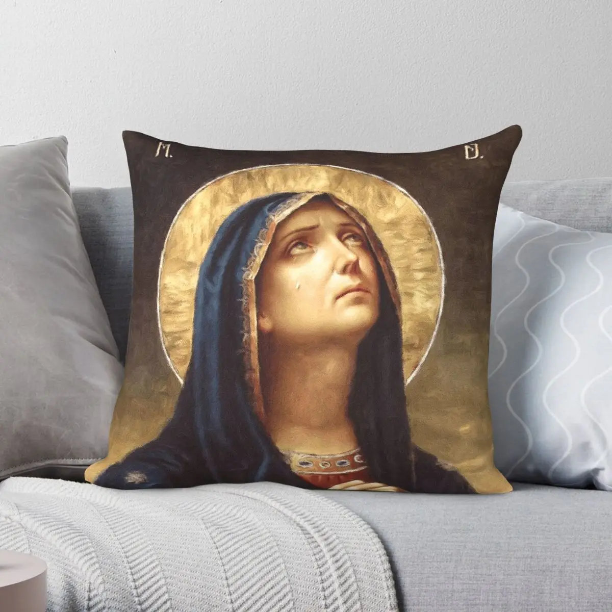 Our Lady Of Sorrows Virgin Mary Square Pillowcase Polyester Linen Velvet Printed Decor Throw Pillow Case Home Cushion Cover 18