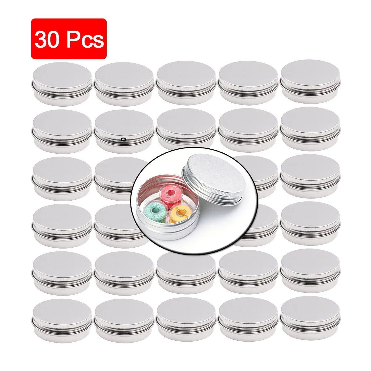 10/30Pcs 30ml Silver Aluminum Screw Top Tin Jars Round Metal Storage Tins For Candle Spice Cream Cosmetic Kitchen Containers