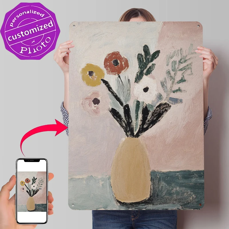 Floral Still Life Painting Tinplate Poster Customized Wall Art Retro Vintage Metal Signs for Fans Apartment Decoration Room Home