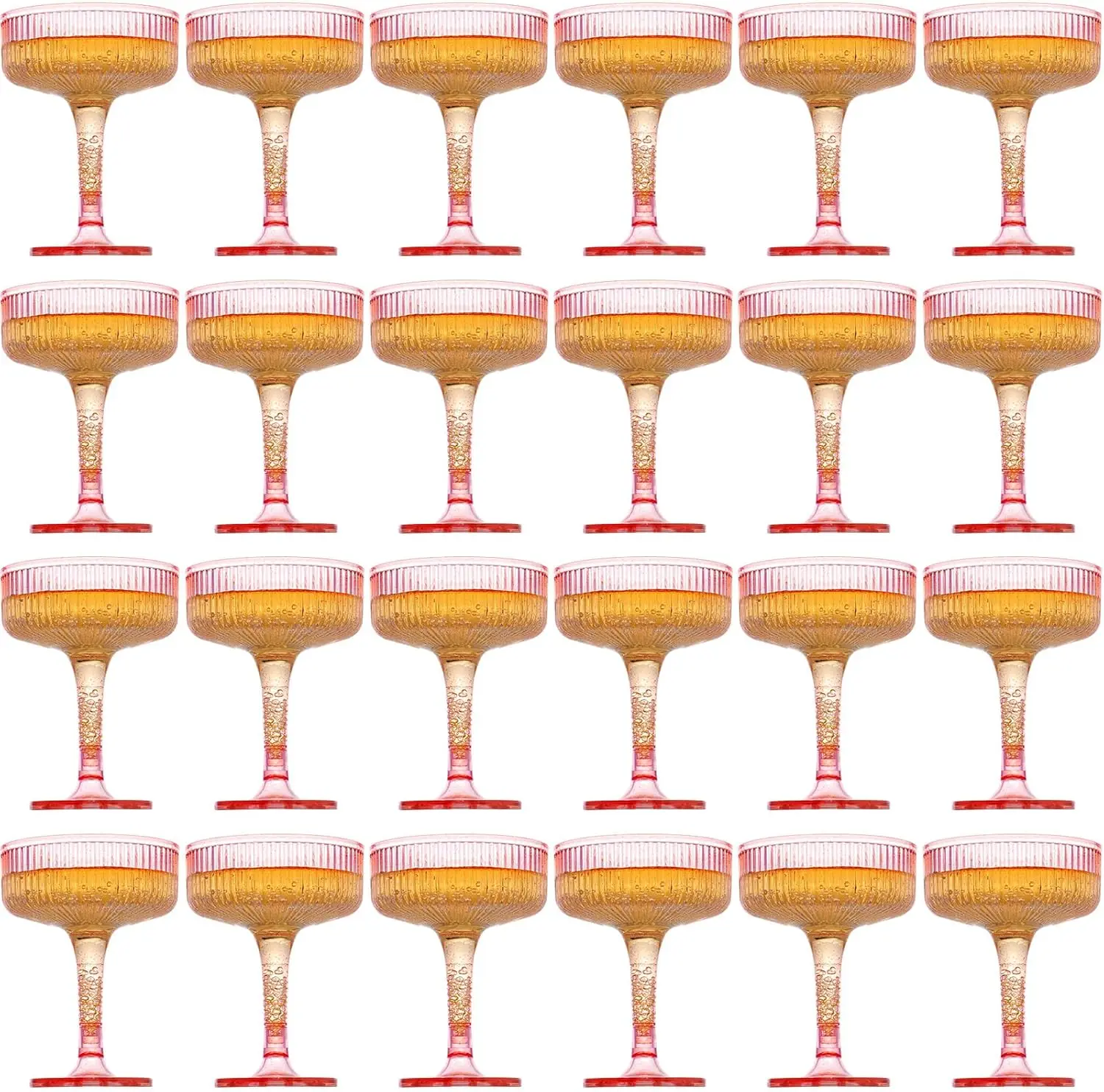 

24 Pcs Pink Plastic Champagne Glasses 7 oz Stackable Stemmed Cups for Wedding Party