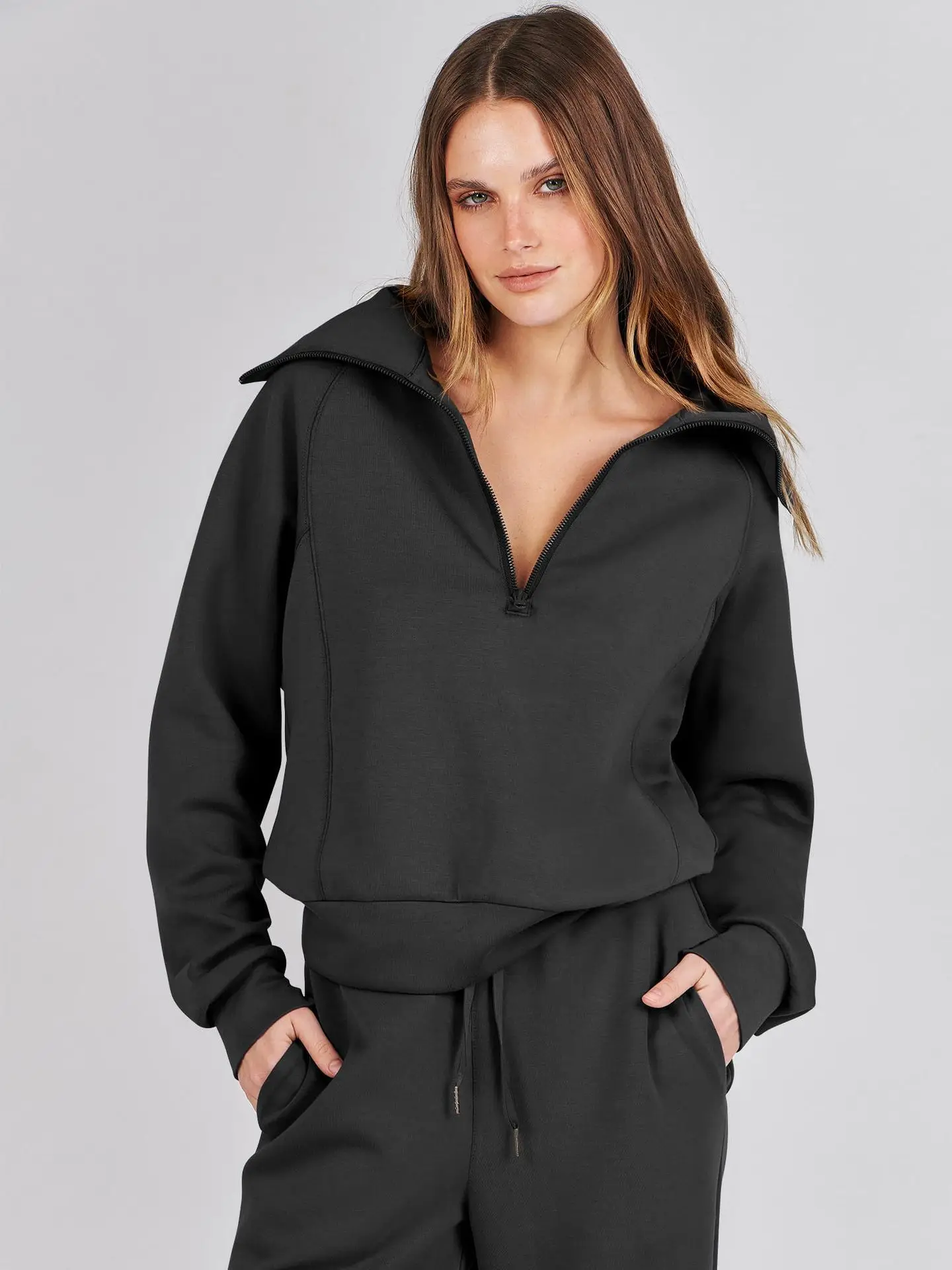 Women 2024 new Collection Tracksuits Set Lapel Zipper Long Sleeves Sets for women 2 Pieces Thick For Cold Women\'s Tracksuit