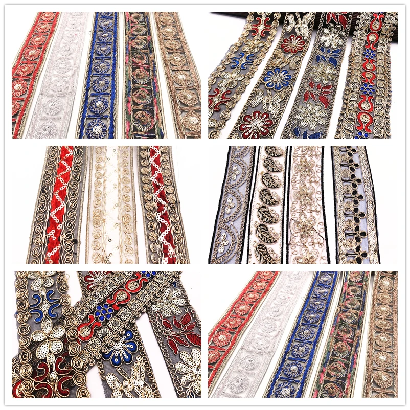 3.4 - 6.5 CM Wide Ethnic Style Mesh Embroidery Lace Webbing Handmade Diy Clothing Decoration Collar Cuffs Shoes And Hats Fabric