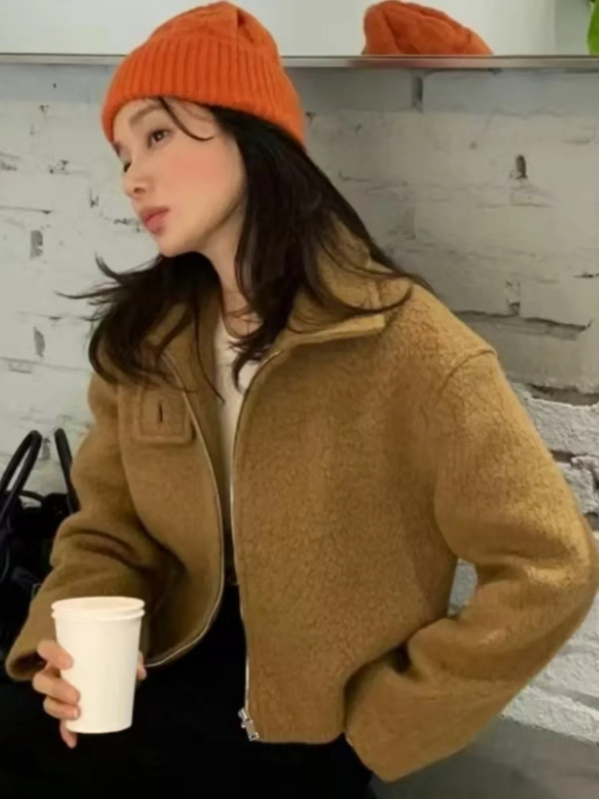 

Корейское шерстяное пальто, женское зимнее новое высококачественное кардиган на молнии, топ, маленький Fraance, свободный крой, длинный све