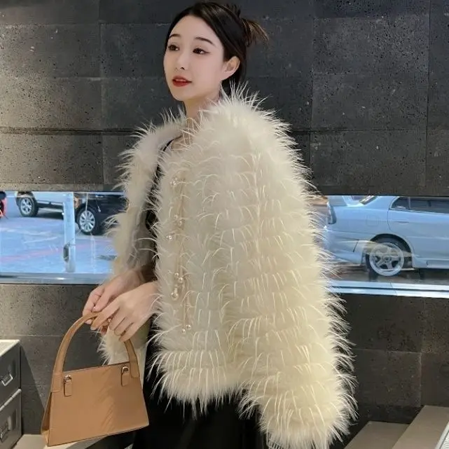 

New Fashion Woven Faux Fur Coat for Women Celebrity Style Ladies High end and Elegant Fur Outerwear Winter Coat Women Clothing