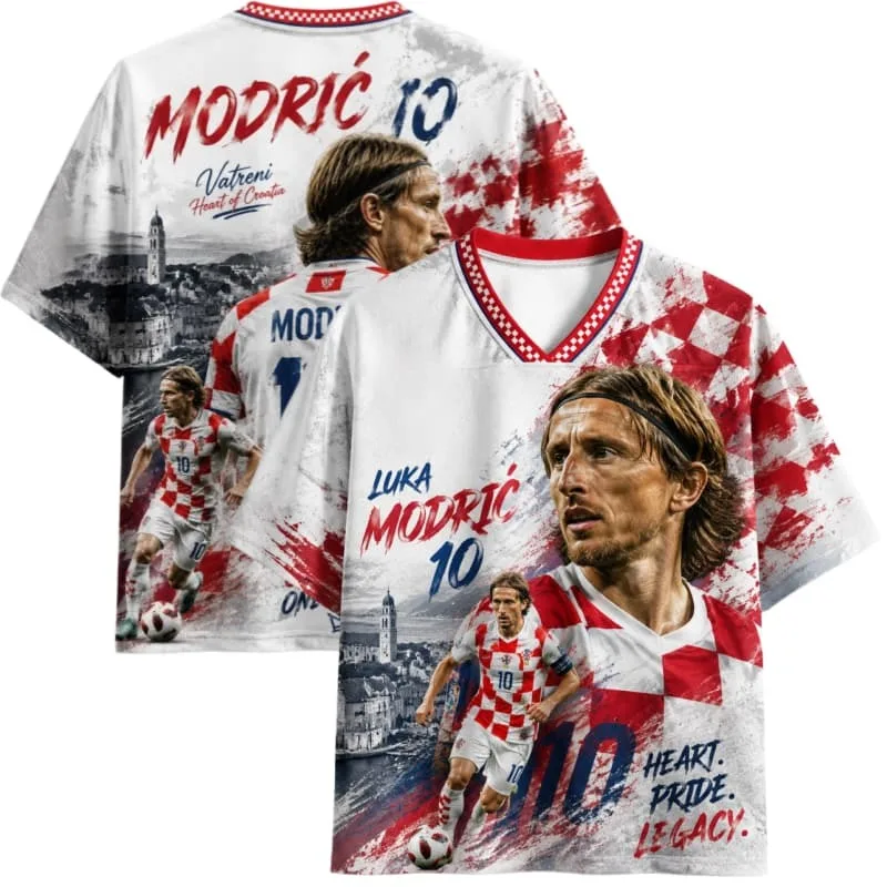 2026 New Croatian Luka Modric No. 10 Legendary Jersey V-neck Short Sleeve Unisex Loose Fit Casual Sports T-Shirt Family Matching