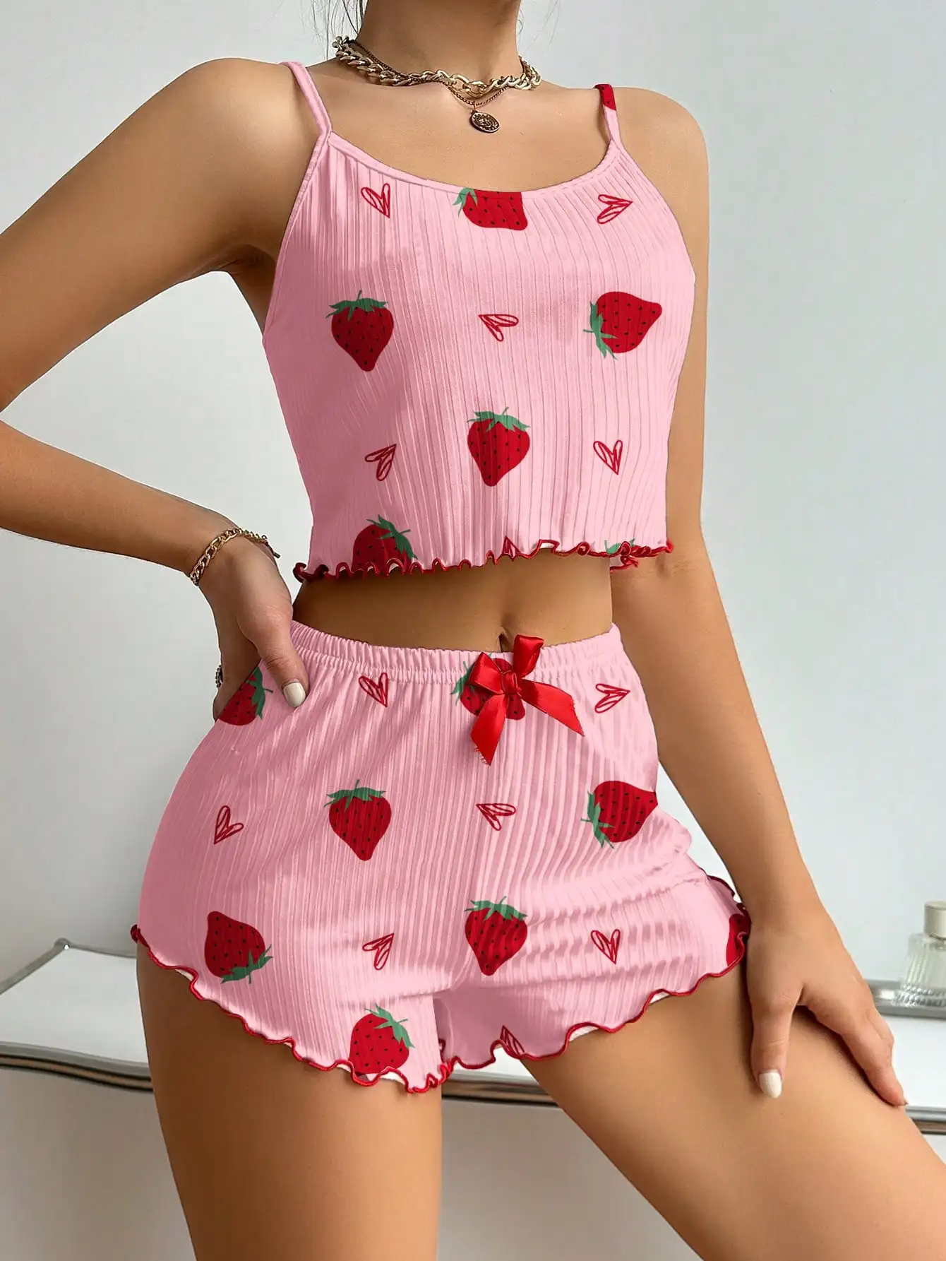 Women's 2 Pieces Pajamas Set Sleepwear Camisole Heart Love Printing Casual Tank Tops and Shorts Ventilate Soft Loungewear