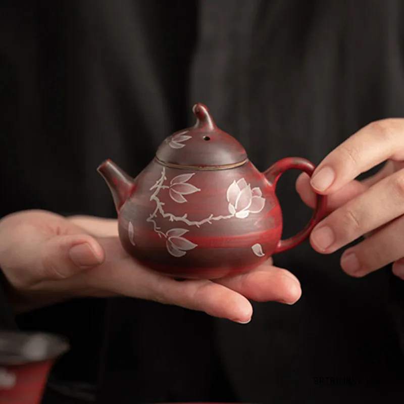 

Chinese Retro Handmade Eggplant Shape Teapots Ball Hole Filter Ceramic Tea Pot Beauty Tea Infuser Kettle Household Tea Set 110ml