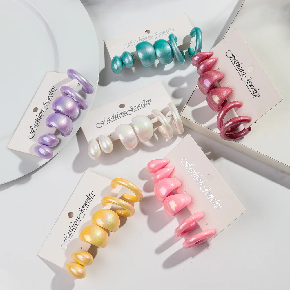 3pair Pearl Iridescent Acrylic Circle Waterdrop Earring Hoops for Women Trend Round Geometric Earrings Statement Jewelry Gifts