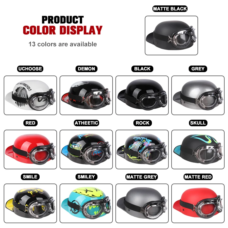 2023Uchoose DS Baseball Cap Helmet Retro Helmets Summer Motorcycle Casque Vintage Open Face Scooter Cruiser Chopper Gangster