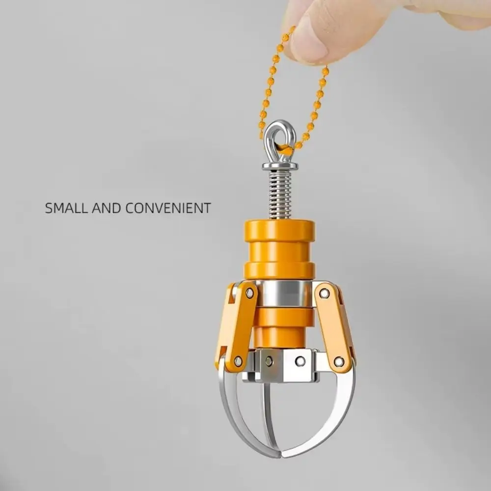 Press Type Catch Claw Model Simulation Alloy Claw Machine Key Chain Mini Spring Grasping Claws Key Chain School Bag