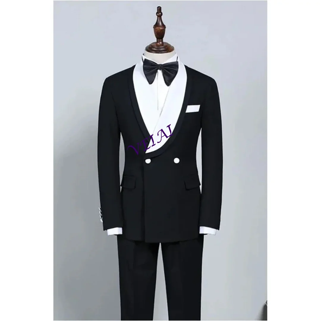 

CustomizedGentlemen Men's Suits Formal Black White Shawl Lapel Double Breasted Luxury 2 Piece Jacket Pants Wedding Business Outf
